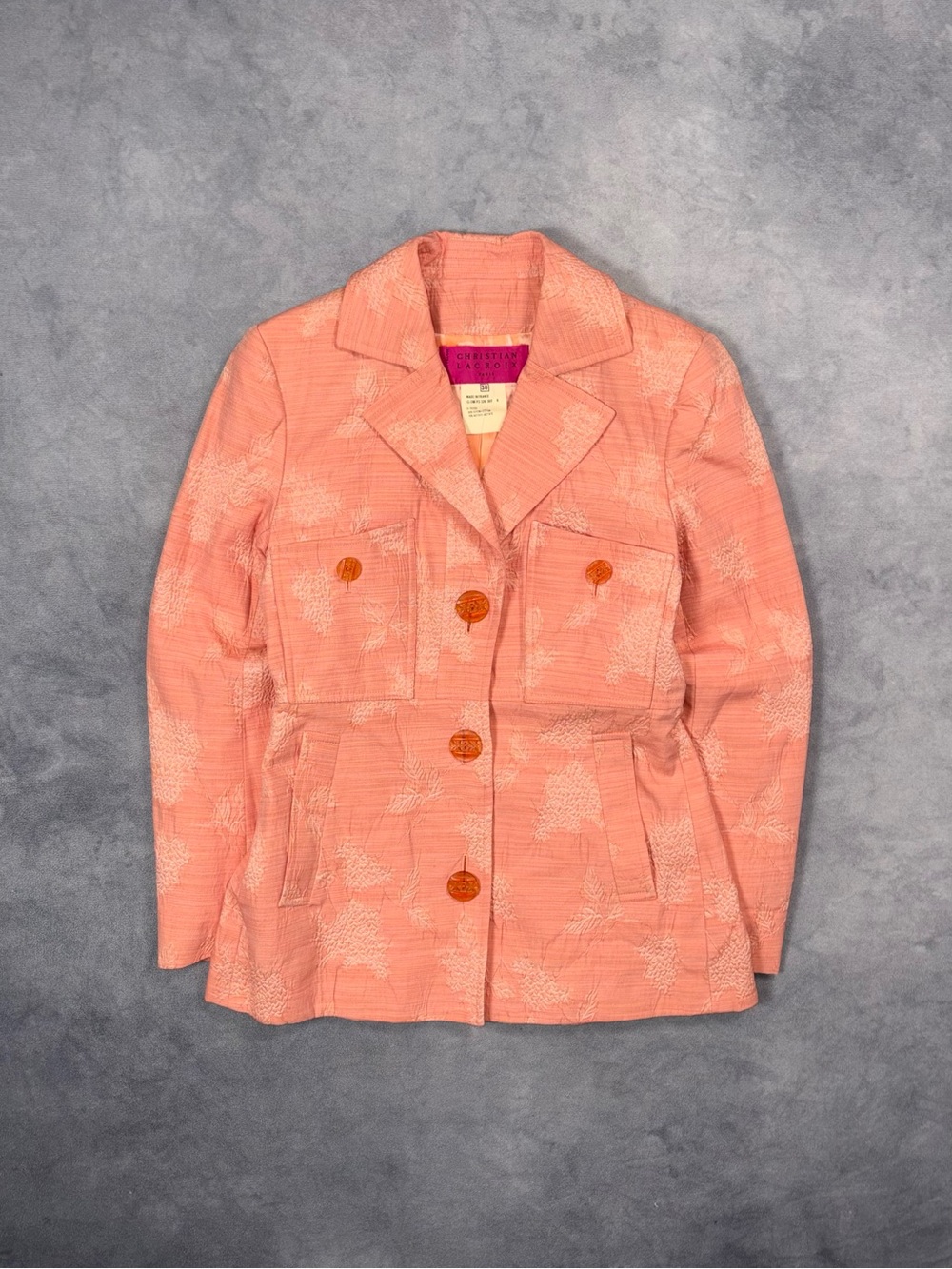 Christian Lacroix SS1998 Vintage Pink Floral Jacquard Y2K Tailored Blazer Jacket